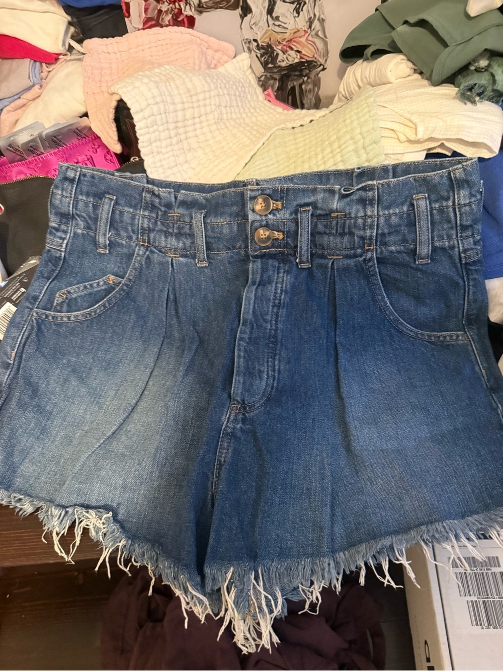 We The Free Raw-Hem High-Rise Denim Shorts - Blue